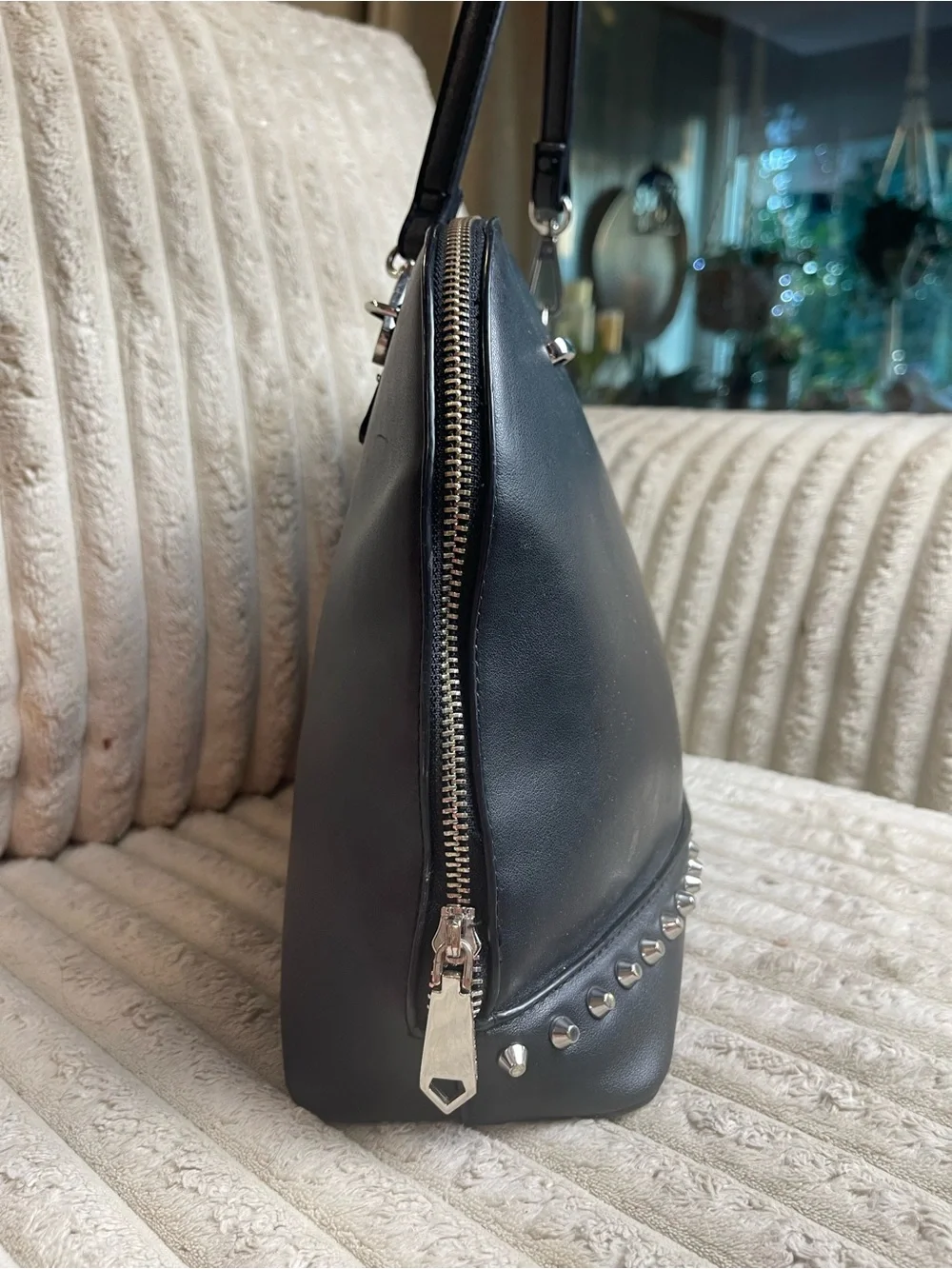 BCBGeneration Black Dome Satchel Studded Crossbody Shoulder Handbag